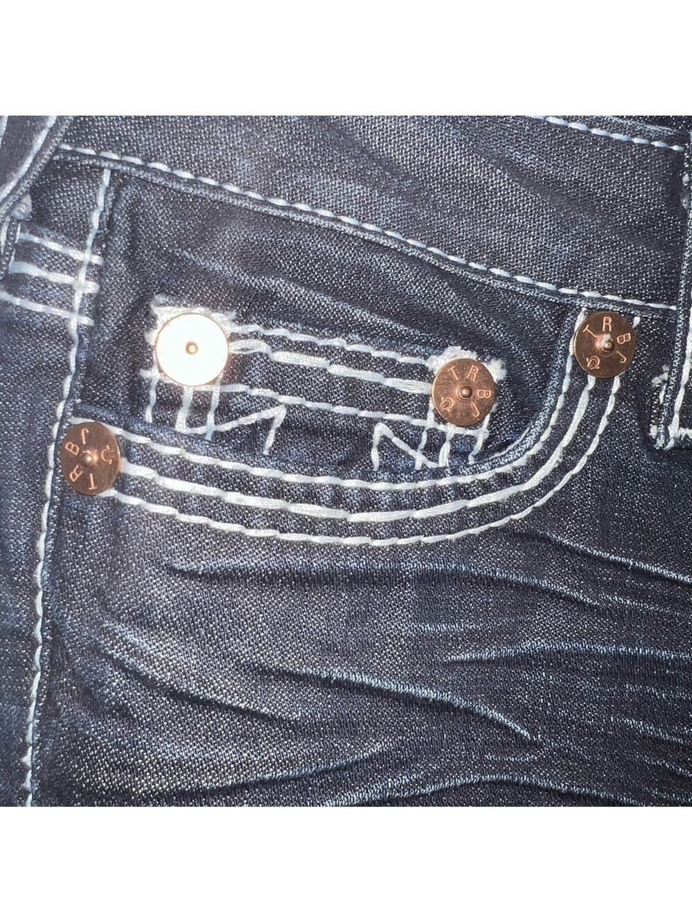 NWT True Religion Womens Johnny Big T Dark Wash Big Stitch Straight Leg Jeans 27 - Picture 5 of 13